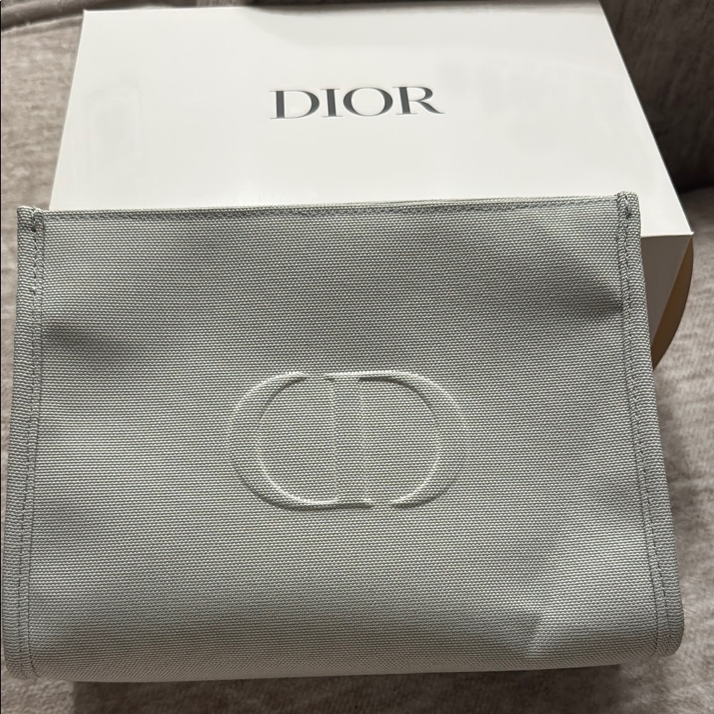 Dior Gray Cosmetic Bag with Iconic Logo